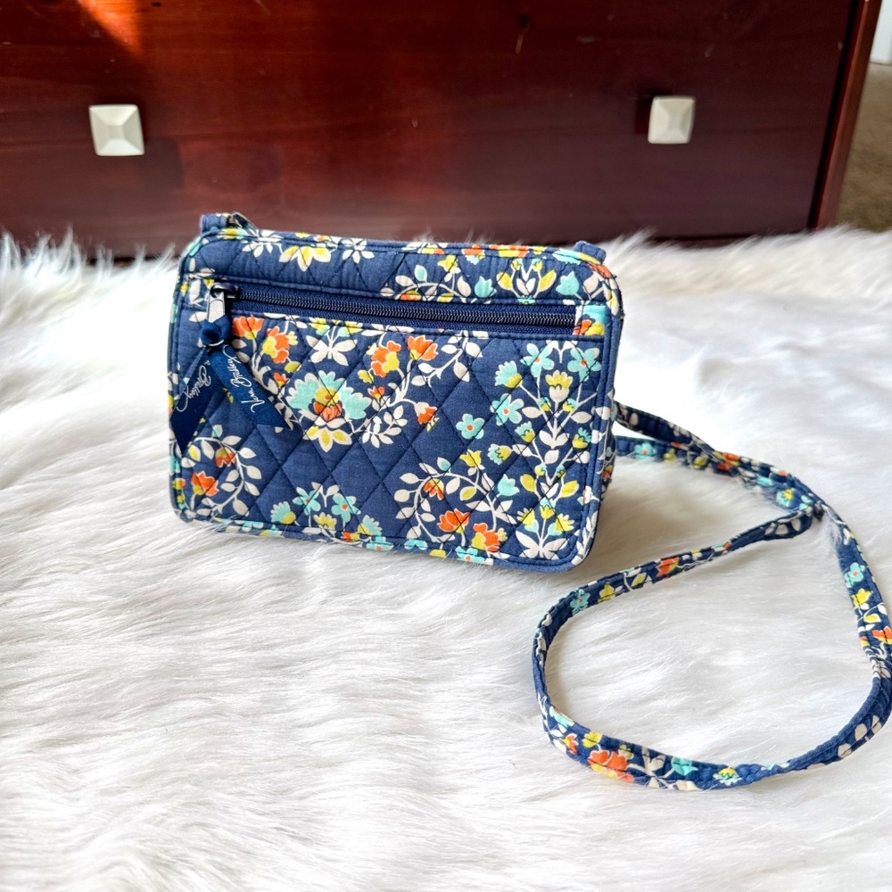 Vera Bradley Crossbody Navy Multi Floral Retired Cotton Print Shoulder Bag
